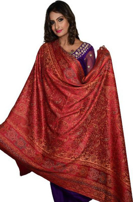 Rishabh Polyester Wool Blend Woven Women Shawl(Red)