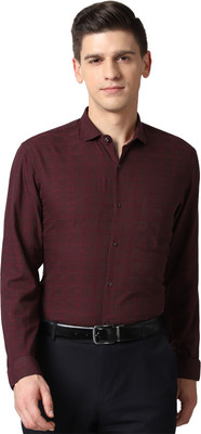 PETER ENGLAND Men Checkered Formal Maroon Shirt