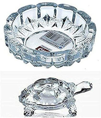 New Inning Associates Glass Turtle with Beautiful Bowl Plate | Fengshui Vastu Crystal Tortoise Decorative Showpiece  -  5 cm(Glass, Clear)