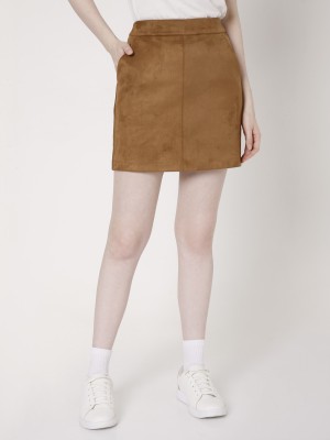 VERO MODA Solid Women Straight Brown Skirt