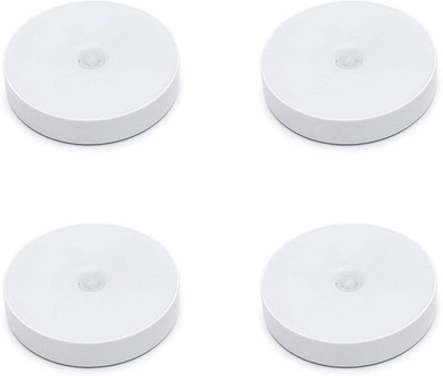 SHIVMEDICOS Motion Sensor Light Battery Operated Indoor/Outdoor LED Ceiling Lights for Hallway Laundry Stairs Garage Bathroom White Photocell Sensor ON/Off Upgrade Pack Of 4 Night Lamp(2 cm, White)
