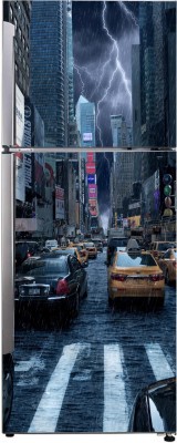 Decor studio 160 cm Decorative abstract multicolor new york city thunder with city traffic wallpaper sticker for fridge décor Self Adhesive Sticker(Pack of 1)