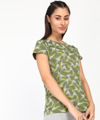 Ajile By Pantaloons Printed Women Round Neck Green T-Shirt