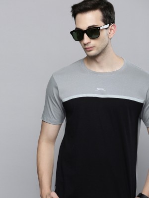 SLAZENGER Colorblock Men Round Neck Black, Grey T-Shirt