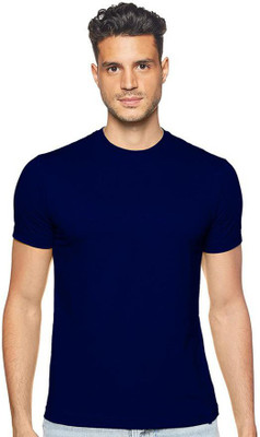 Printcomet Solid Men Round Neck Dark Blue T-Shirt