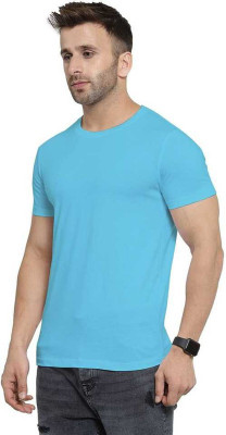 Printcomet Solid Men Round Neck Light Blue T-Shirt
