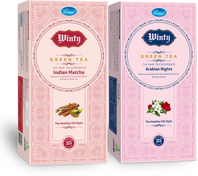 Winty Green Tea Indian Matcha with blend of Indian Spices & Arabian Nights with Mesmeric Aroma of Rose and Jasmine to Boost Immunity and for Weight Loss Combo pack (25 Bags Each) Green Tea Bags Box(2 x 25 Bags)