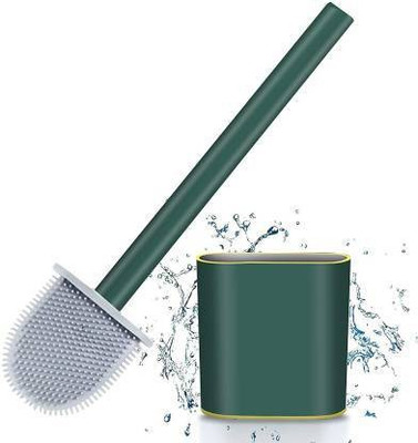 gobuy Silicone Bristles Toilet Brush With Holder Set - Deep-Cleaning Silicone Toilet Brush No-Slip Long Plastic Handle Quick Drying Flexible Bristles Brush Clean Toilet Corner Easily with Holder with Holder(Multicolor)