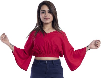 ZIBHI Casual Solid Women Red Top