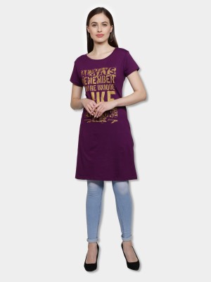 Fleximaa Casual Printed Women Purple Top