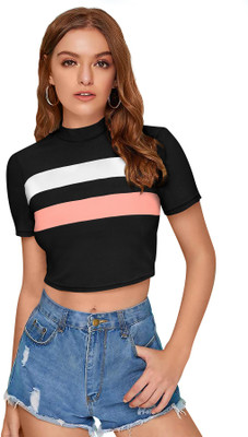 Dhruvil Impex Casual Striped Women Black Top