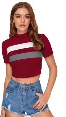 SAI ENTERPRISE Casual Striped Women Maroon, Grey, White Top