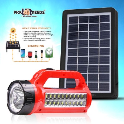 Pick Ur Needs Bright LED Rechargeable Flashlight 50W + 20 SMD Side Handheld with Eco Friendly Solar Panel (3W+9V)Color As Per Availability 6 hrs Torch Emergency Light(With Solar Panel)