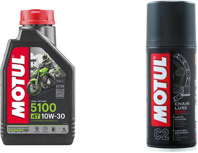 MOTUL 5100 4T 10W-30 4-STROKE MOTOR OIL TECHNOSYNTHESE (ROAD /OFF ROAD) 1L & CHAIN LUBE C2 MC CARE 150ML Synthetic Blend Engine Oil(1 L)