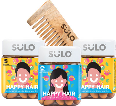 sulo nutrition Happy Hair Vitamins Gummies with Amla Extract & Biotin B7 | 2 Him & 1 Her(3 x 60 No)