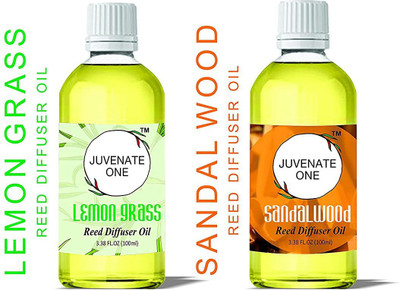 JUVENATE ONE Pleasant Aroma Oil Reed Diffuser Refill Twin Pack Set of 2-100ml Each(Lemongrass & Sandalwood)(2 x 100)