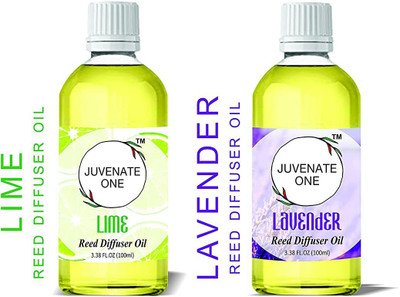 JUVENATE ONE Pleasant Aroma Oil Reed Diffuser Refill Twin Pack Set of 2-100ml Each(Lavender & Lime)(2 x 100)
