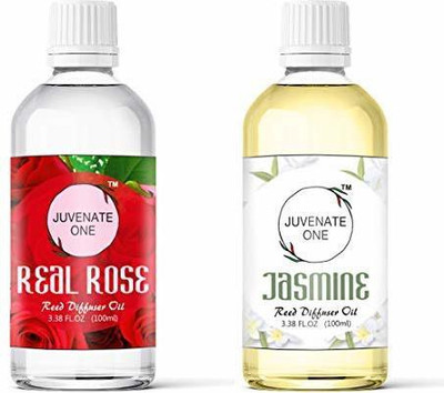 JUVENATE ONE Pleasant Aroma Oil Reed Diffuser Twin Refill Pack Set (2 X 100ml) (Jasmine & Real Rose)(2 x 100)
