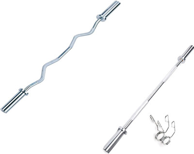 YMD 4FT Straight + 4Ft Curl Olympic Weight Lifting Bar(Silver)