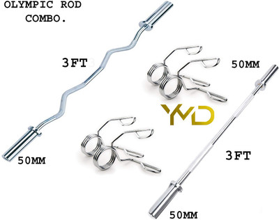 YMD 3FT Straight + 3Ft Curl Olympic Weight Lifting Bar(Silver)