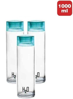 Randal H2O Sodalime Glass Fridge Water Bottle with Plastic Cap ( Set Of 3 - Light Blue ) 1000 ml Bottle(Pack of 3, Clear, Glass)