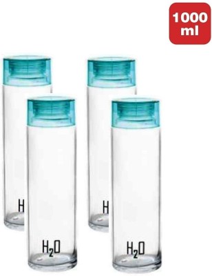 Randal H2O Sodalime Glass Fridge Water Bottle with Plastic Cap ( Set Of 4 - Light Blue ) 1000 ml Bottle(Pack of 4, Clear, Glass)