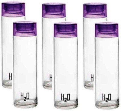 Randal H2O Sodalime Glass Fridge Water Bottle with Plastic Cap ( Set Of 6 - Purple ) 1000 ml Bottle(Pack of 6, Clear, Glass)