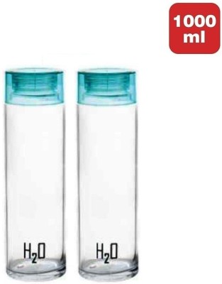 Randal H2O Sodalime Glass Fridge Water Bottle with Plastic Cap ( Set Of 2 - Light Blue ) 1000 ml Bottle(Pack of 2, Clear, Glass)