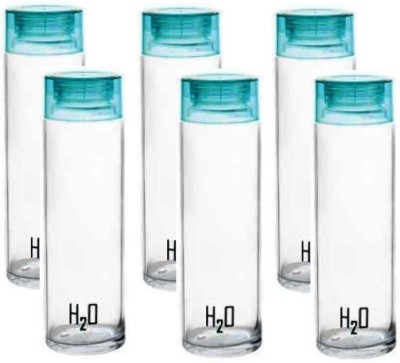 Randal H2O Sodalime Glass Fridge Water Bottle with Plastic Cap ( Set Of 6 - Light Blue ) 1000 ml Bottle(Pack of 6, Clear, Glass)