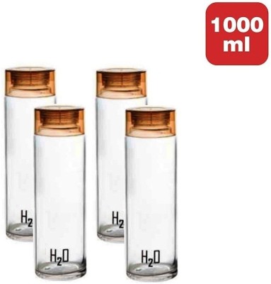 Randal H2O Sodalime Glass Fridge Water Bottle with Plastic Cap ( Set Of 4 - Orange ) 1000 ml Bottle(Pack of 4, Clear, Glass)
