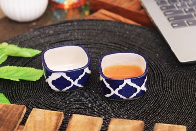 Lyallpur Stores Ceramic Sauce Bowl Ceramic Chutney Bowl Set, Sauce Bowl, Pickle Serving Bowl For Kitchen & Dinning Table. Square Shape, Small Size Salt, Chatni & Sugar Serving Bowl Set(Pack of 2, Blue)