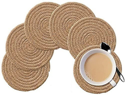 TextileandBeyond Round Reversible Jute Coaster Set(Pack of 6)