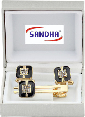 SANDHA Brass Cufflink & Tie Pin Set(Gold)
