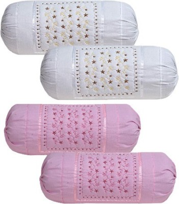 Shri Krishana Fabrics Cotton Bolsters Cover(Pack of 4, 40 cm*80 cm, White, Pink)