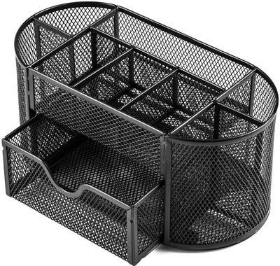 KDZONE 7 Compartments Metal Desk Organizer Pen Stand(Black)