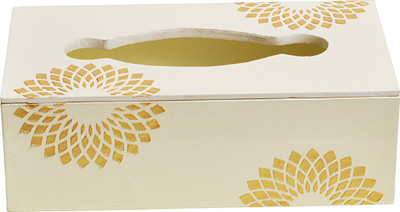 Lal Haveli 1 Compartments MDF tissue holder(Off White, Gold)