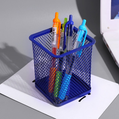 HEXONIQ 1 Compartments Metal Desk Pen Holder(Blue)