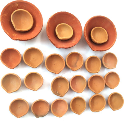 7 CLOUDS INDIA Earthenware (Pack of 24) Table Diya Set(Height: 2 inch)