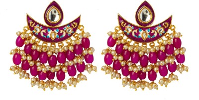 Shining Jewel Handcrafted Gold Plated Designer Traditional Ethnic Meenakari Kundan Chandbali Earrings Women (SJ_1873_P) Brass Chandbali Earring