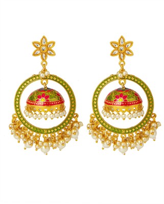 Shining Jewel Handcrafted Gold Plated Designer Traditional Ethnic Meenakari Kundan Jhumka bali Earrings Women Brass Jhumki Earring