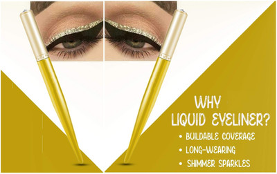 ADJD Shiny Diamond Liquid Eyeliner for Long Lasting Stay, Smudge Proof Gold Liner Combo 3 ml(Gold)