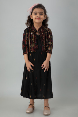 FlyFinns Girls Festive & Party Kurta & Waistcoat Set(Black Pack of 1)
