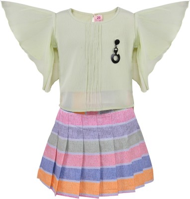 Wish Karo Girls Casual Top Skirt(Green)