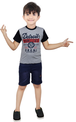 HRR Baby Boys Casual T-shirt Shorts(grey)