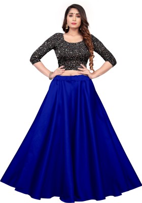 purvashi fab Self Design Semi Stitched Lehenga & Crop Top(Blue, Black)