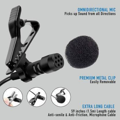 Borneo Mini Singing Recording Mic for YouTube Videos | Audio in Smart Mobile Phone with Noise Cancellation Collar Microphone Clip (Black) Microphone