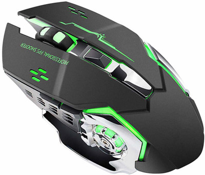 microware 2.4G Wireless Gaming Mouse Ergonomic 6 Buttons LED 1600DPI Computer Rechargeable Gamer Mice Silent Mouse for PUBG FPS Games Wireless Ambidextrous Optical  Gaming Mouse  with Bluetooth(2.4GHz Wireless, Black)