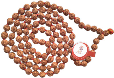 jupiter speaks Rudraksha Jaap Mala 8mm for Puja and Astrology Natural Color Brown 108+1 Nos 5 Mukhi / Face Ruthratcham Beads Knotted Rosary for Men and Women Wood Chain