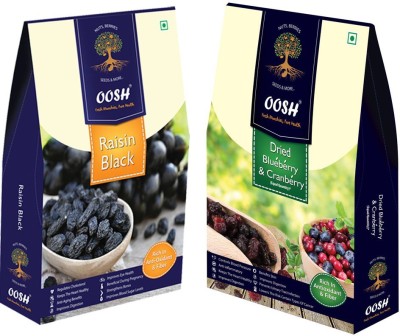 Oosh Seedless Black Raisin 250g & Whole Dried Cranberry Blueberry Mix 200g ( Total 450g) | Premium Dry Fruits | Gifting Ideas Blueberry, Raisins, Cranberries(2 x 225 g)