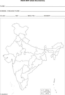 akanksha's State Boundaries Map of India Blank (Black & White) A4 70 GSM (50 Sheets) Unruled A4 70 gsm A4 paper(Set of 1, White)